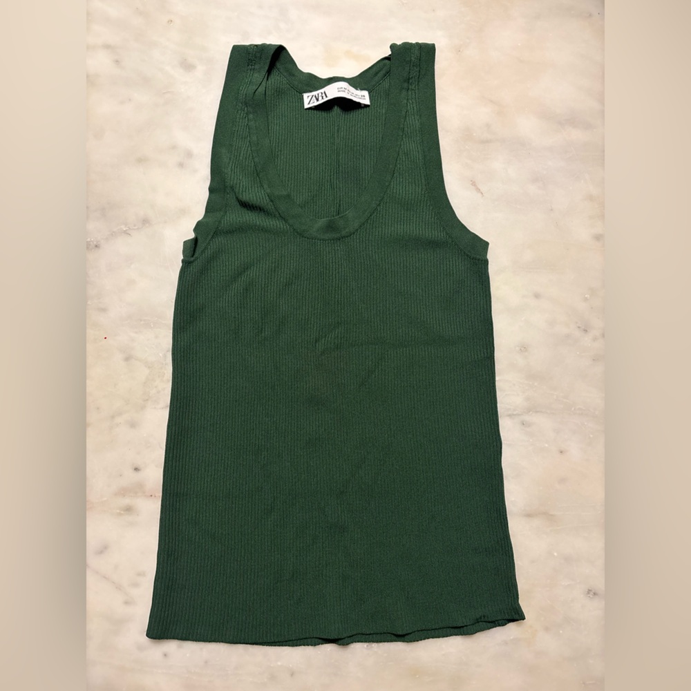 Zara Forest Green Ribbed Top